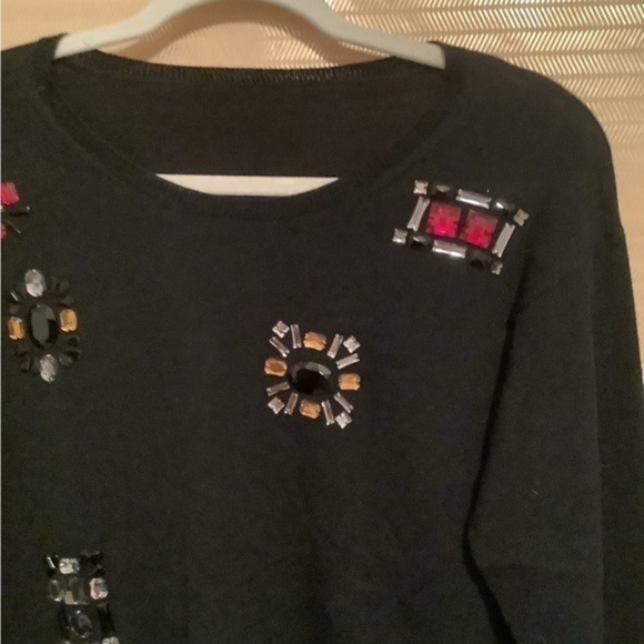 TRINA TURK~100% WOOL BLOUSE~ MERINO~FAUX STONES~Generous Medium - Picture 3 of 6